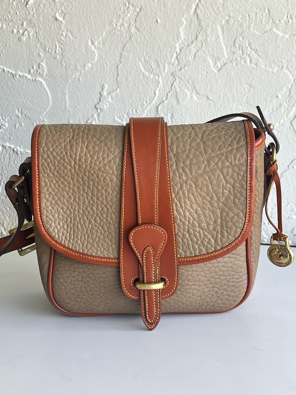 VINTAGE DOONEY AND BOURKE CROSSBODY BAG KHAKI/SAND COLOR WITH TAN TRIM